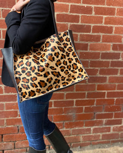 Cow hide leather tote | Leopard print