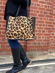 Cow hide leather tote | Leopard print